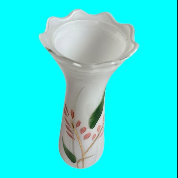 Vintage Bartlett Collins Bud Vase Hand Painted White Blown Glass Floral 9” - Picture 11 of 11